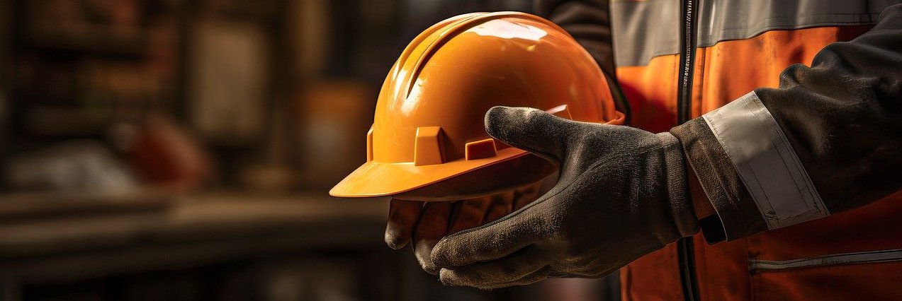 detail oranžové pracovní helmy v rukou dělníka